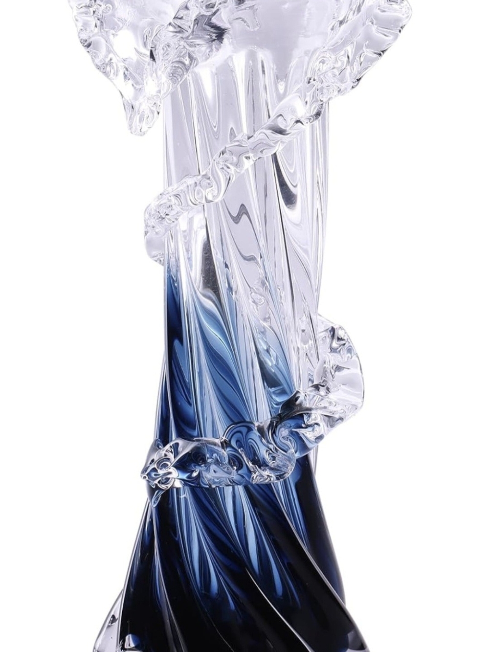Source Unknown Blue and Clear Twisted Glass Vase